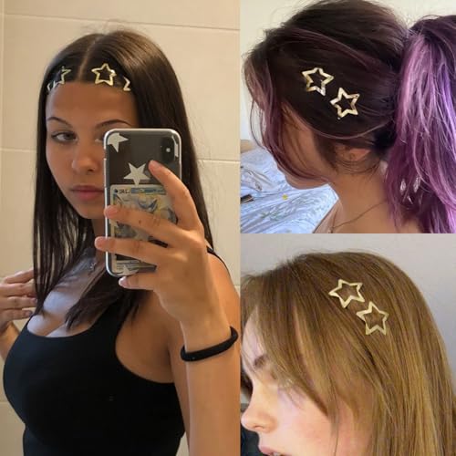 Star Hair Clips 2000s Y2K Gold Star Hair Accessories Snap Hair Barrettes Non Slip Metal Hair Clips for Girls Women -15 PCS 1.57" - color: 15 P - 1.57"-gold