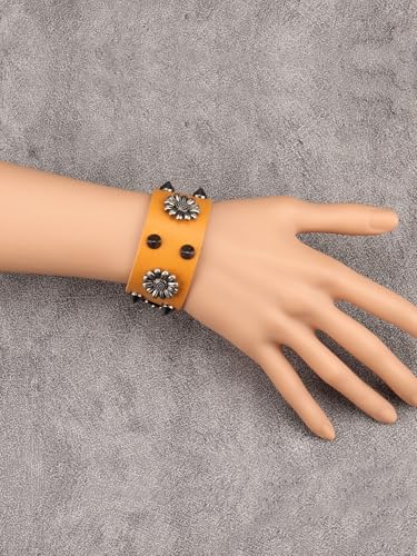 Jeilwiy Punk Leather Wristbands for Men Bracelets Handmade Wide Cuff Bangle Braided Jewelry Black Brown Adjustable - Punk Father's Gifts - color: HGB151-Orange