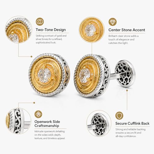Cuff Links Mens, Cufflinks for Men, Men's Cuff Links for Wedding, Business, Father's Day, Gift for Men, 18K Gold Plated with Luxury Wooden Gift Box - style: Eyes of the Sun
