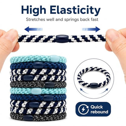 10-Piece Hair Ties: Soft Knitted Hair Tie for Thick/Coarse/Curly Hair. Gentle Hair Ties No Damage—Secure & Protect Strands (Black-blue) - color: Black-blue
