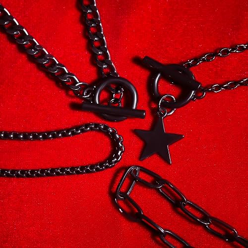 CSIYANJRY99 Layered Gold Necklaces for Women Chunky Gold Necklace Stack Layered Cuban Paperclip Snake Chain Necklace Retro Coin Dainty Pendant Toggle Clasp Necklace - style: Black Star