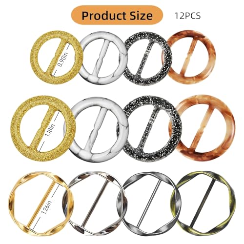 12PCS Scarf Ring Clip -Shirt Tie Clips,Waist Cinch Clip Buckle,Clothes Tightener Clip,Clothes Corner Knotted Button For Womens Clothing Accessories