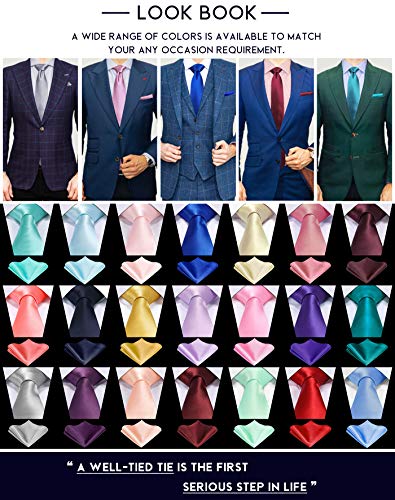TIE G Solid Satin Woven dyed Color Formal Black Necktie and Pocket Square Sets in Gift Box - color: Blush