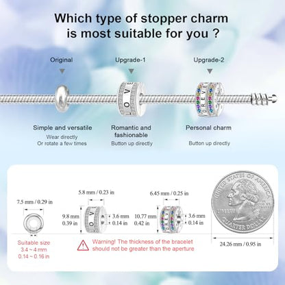 DALARAN Stopper Beads for Bracelets 925 Sterling Silver Clip Spacer Charm Bracelet Stoppers - style: 2Pcs White Charm Stoppers