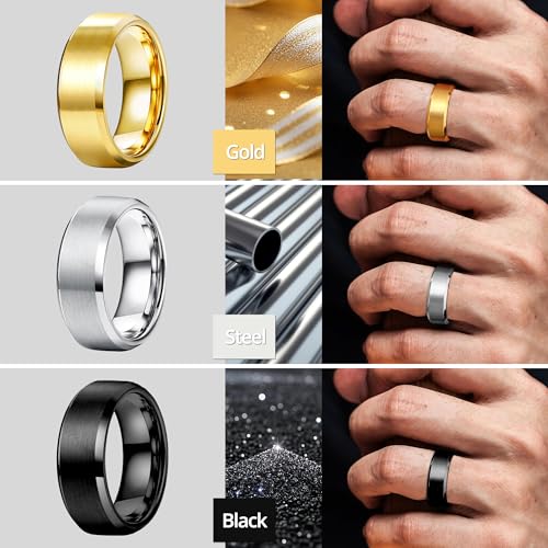 Jstyle 3Pcs Stainless Steel Rings for Mens Wedding Bands Ring Size 6-14 | 8MM Width Band Silver Gold Black Wedding Engagement Promise Ring Jewelry Gift Comfort Fit for Him