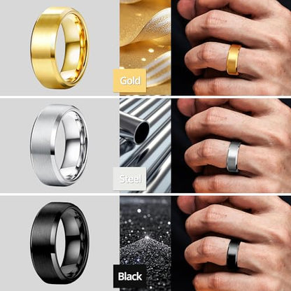 Jstyle 3Pcs Stainless Steel Rings for Mens Wedding Bands Ring Size 6-14 | 8MM Width Band Silver Gold Black Wedding Engagement Promise Ring Jewelry Gift Comfort Fit for Him