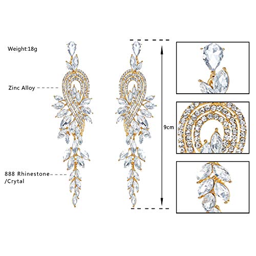 Marquise Crystal Bridal Chandelier Dangle Drop Earrings Ladies Gifts in Silver/Gold Tone - color: C-Gold Earrings Pin