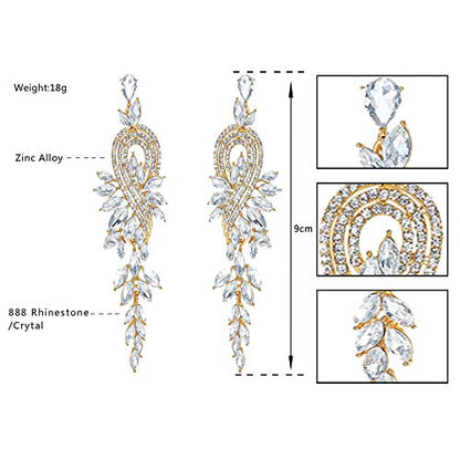 Marquise Crystal Bridal Chandelier Dangle Drop Earrings Ladies Gifts in Silver/Gold Tone - color: C-Gold Earrings Pin