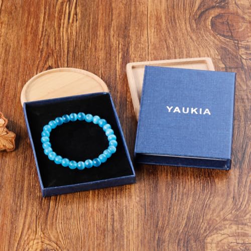 8mm Beaded Bracelets for Women, Natural Crystal Gemstone Energy Bracelets - color: Blue Cat's Eye