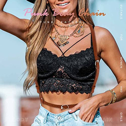 BODIY Plus Size Harness Punk Leather Black Harness Belts Women Fashion Body Harness for Women - color: Brown