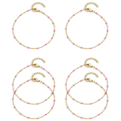 6 PCS Enamel Beaded Chains Bracelet Stainless Steel Link Bracelets | 6.7"+1.18", With Extender Chain, Fashion Jewelry Set, Gift For Women, Colorful, No Fade - color: Rose Gold