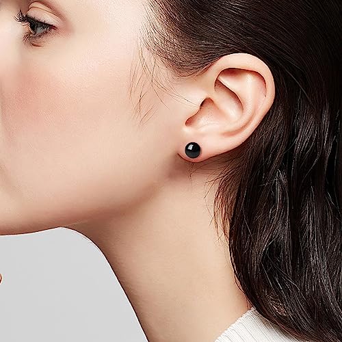 3/4/5/6/8/10/11mm Black Pearl Stud Earrings for Women - 925 Sterling Silver Hypoallergenic Earrings Jewelry Gift - size: 6 mm