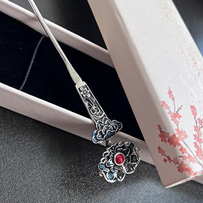 S925 Silver Plated RUYI Shape with Red Pearl Hairpin Chinese hanfu Style Hair Sticks Handmade Hair Clip Hair Accessories for Women Girls Long Hair (Ruyi) - color: Ruyi