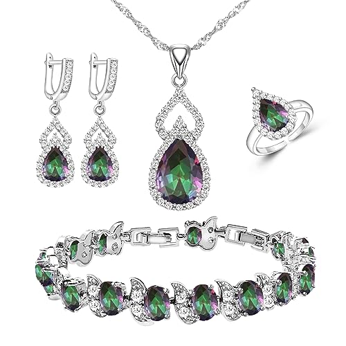LMXXVJ Women Jewelry Set Platinum Plated Necklace Open Ring Earrings Bracelet Set,Birthday/Anniversary Mother’s Day Jewelry Gifts for Mom/Wife/Sister/Best Friend - color: KKJ-Multicolor
