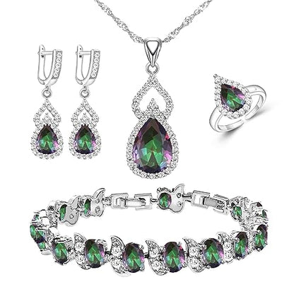 LMXXVJ Women Jewelry Set Platinum Plated Necklace Open Ring Earrings Bracelet Set,Birthday/Anniversary Mother’s Day Jewelry Gifts for Mom/Wife/Sister/Best Friend - color: KKJ-Multicolor