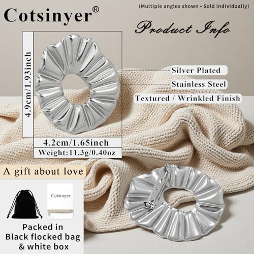 Stainless Steel Brooch Pin for Women & Men,Lapel Pin | Minimalist Statement Elegant Geometric, Sweaters Coat Suit Shawl Collar Shirt Coat Jacket Hat Dress Swim, Velvet Bag & Box - style: Pleated-Silver