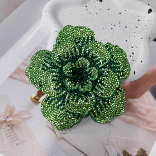 Rhinestone Flower Brooch Pin for Women Men Elegant Sparkly Crystal Camellia Floral Lapel Pins Shawl Dress Suit Clothes Accessories Wedding Party Fashion Jewelry 105mm - color: Light Green