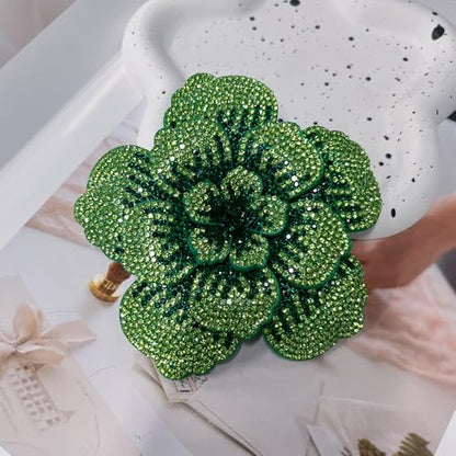 Rhinestone Flower Brooch Pin for Women Men Elegant Sparkly Crystal Camellia Floral Lapel Pins Shawl Dress Suit Clothes Accessories Wedding Party Fashion Jewelry 105mm - color: Light Green