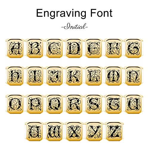 INBLUE Personalized Engraved Initial Monogram Signet Rings for Man Women Stainless Steel Rings Customize Jewelry with Ring Size Adjuster - color: Gold: Text