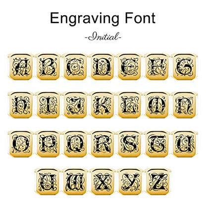 INBLUE Personalized Engraved Initial Monogram Signet Rings for Man Women Stainless Steel Rings Customize Jewelry with Ring Size Adjuster - color: Gold: Text