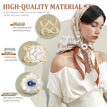8 Sets Scarf Ring Elegant Horsebit Buckles Metal Clips for Women Scarves Pin Tshirt Ties Clip Perfect for Silk Scarves, Shawls, and Fashion Accessories