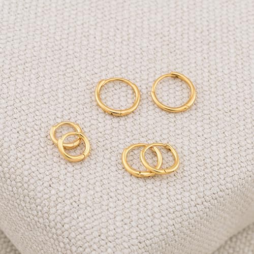 14K Gold Plated 925 Sterling Silver Tiny Hoop Earrings, Thin Small Huggie Hoops, Hypoallergenic Lightweight Cartilage Earrings for Women Men, Multiple Piercings (6mm, 8mm, 10mm, 11mm) - style: Gold-10mm-1Pair