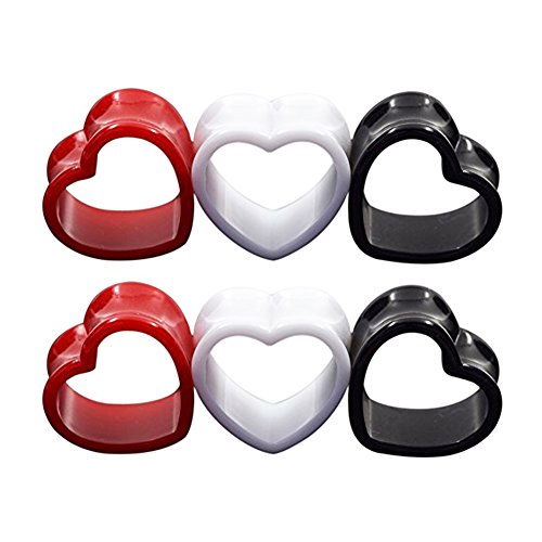 Qmcandy 6pcs/18pcs Heart Shape Acrylic Ear Tunnels Plugs Set Mix Color Stretcher Expander Piercing Tunnels Gauge 6G-7/8 inch - color: 3 pairs, 1/2"(12mm)