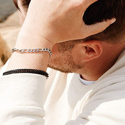 EVE'S ADDICTION Men's Stainless Steel Figaro Chain Bracelet - Gifts for Him