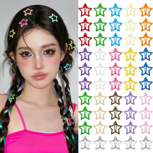 Star Hair Clips Snap Hair Barrettes Non Slip Star Hair Accessories Multiple Colors Metal Hair Clips for Girls Women -50PCS 1.18" - color: 50 P -1.18"-Multiple Colors
