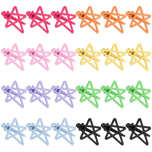 ELANE 24 Pcs Star Snap Hair Clips for Women Girl,Cute Hair Barrettes for Women Fine Thin Hair Accessories DIY - color: 8-colors