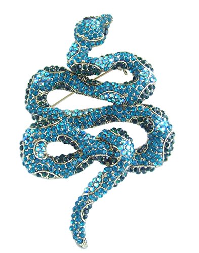 Classic 3.94" Unique Animal Snake Brooch Pin Pendant Austrian Crystal BZ5847 - color: Gold-Tone Turquoise