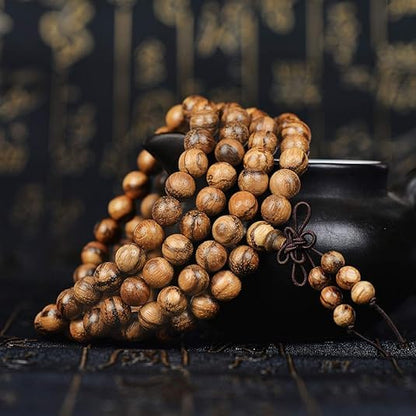 Handmade Mala Beads Bracelet 108 8mm Prayer Meditation Bracelet Sandalwood Elastic, Buddhist Beads, Prayer Mala Necklace for Men and Women Gifts - color: Vietnamese Sandalwood