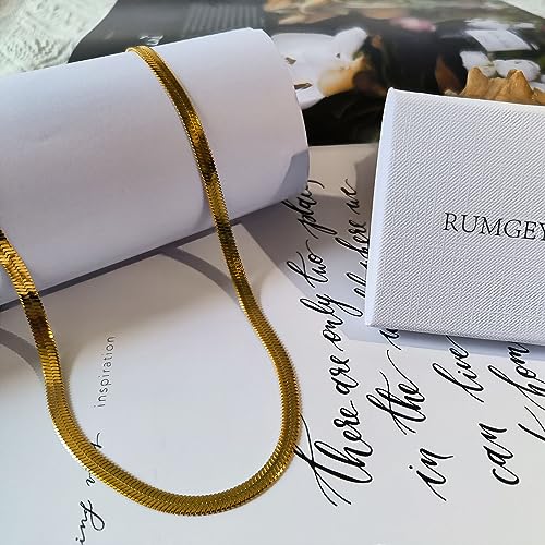 Dainty Choker Necklace for Women 18K Gold Plated Shining Dots Box Chain Sparkle Necklaces Cute Paperclip Link Herringbone Necklace Exquisite Jewelry Gifts for Mom Girlfriend - style: 5mm Herringbone GD