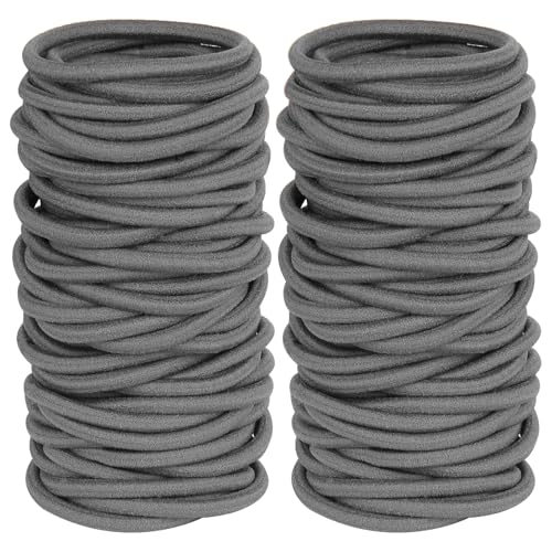 Gray Hair Elastics for Thick Hair, 120 PCS No Damage Hair Ties, Strong Stretch Ponytail Holders for Women and Girls, Seamless & Long Lasting (4mm) - color: Charcoal Gray
