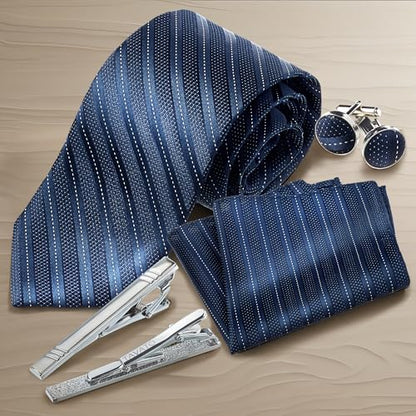 Premium Men’s Gift Tie Set Silky Necktie Pocket Squares Tie Clips Cufflinks For Men - color: Men's Style 1