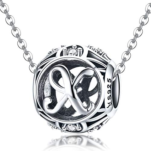 Letter Charms 925 Sterling Silver Initial A-Z Bead Charms | For Bracelets Necklaces, Hypoallergenic,Cubic Zirconia Alphabet Beads, Personalized Gifts for Women - color: X