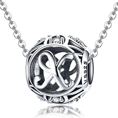 Letter Charms 925 Sterling Silver Initial A-Z Bead Charms | For Bracelets Necklaces, Hypoallergenic,Cubic Zirconia Alphabet Beads, Personalized Gifts for Women - color: X
