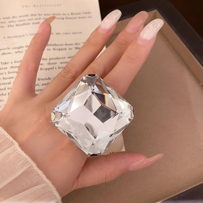 Chunky Oversized Huge Square Open Ring for Women Artificial Crystal Rhinestone Band Rings Statement Geometry Exaggerated Adjustable Cocktail Party Jewelry - color: Silver