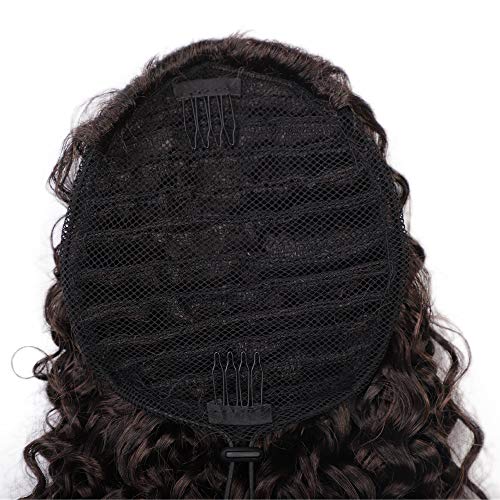 Vigorous Ponytail Extension 14Inch Drawstring Ponytail for Black Women Short Fluffy Afro Kinky Curly Pony Tails Hair Extensions (1B/33) - color: Mix Dark Brown(1B/33)