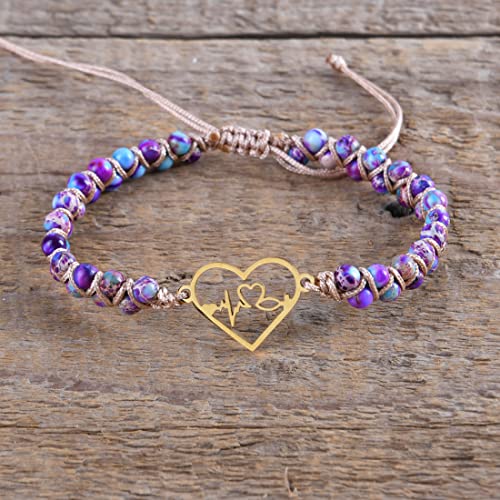 YGLINE Stone Bead Yoga Meditation Bracelet Healing Crystal Double Layer Natural Gemstone Beaded Relax Anxiety Bracelets for Women Men - color: heartbeat 1
