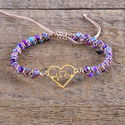 YGLINE Stone Bead Yoga Meditation Bracelet Healing Crystal Double Layer Natural Gemstone Beaded Relax Anxiety Bracelets for Women Men - color: heartbeat 1