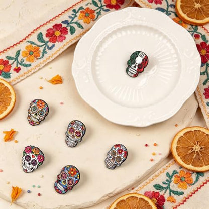 4/6/9/10/12/16/20PCS Cute Enamel Pins Bulk Set, Art Aesthetic Lapel Brooches, Humorous Quote Pins for Backpacks Jackets Hats Bags, Novelty Cool Badges for Women, Men, Teens, Kids - style: 6pcs Skull