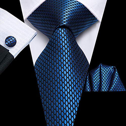 Dubulle Mens Paisley Striped Tie Woven Necktie for Men and Handkerchief Cufflinks Set Wedding Formal Business - color: Blue