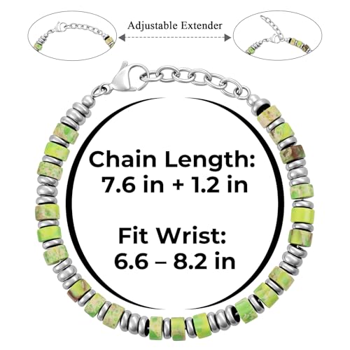 SIUMAL Mens Bracelet, Boho Stainless Steel Bracelets for Men, Beaded Bracelets, Jewelry Gifts for Husband, Father, Friends - color: Emerald Green