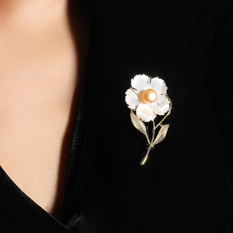 Flower Brooch for Women Rhinestone Pearl Zirconia Flower Lapel Pin Birthday Holiday Gift for Mother Wife Girlfriend - color: 05