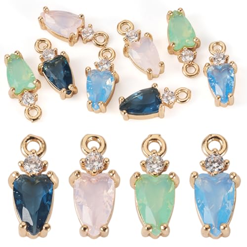 Beadthoven 8pcs Brass Micro Pave Cubic Zirconia Teardrop Charms Diamond Crystal Teardrop Dangle Charms Faceted Rhinestone Drop Pendants for Jewelry Making Necklace Choker Earrings DIY Crafts - color: Mixed Teardrop