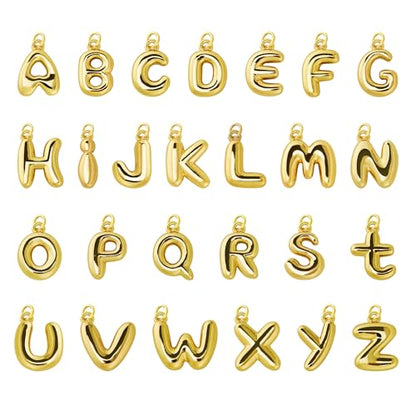 26Pcs 18K Gold Filled A-Z Alphabet Letters Charms for Jewelry Making, Chunky Gold Initial Letter Charm Pendant Beads, Trendy Bubble Slide Glitter Pendants for Women Bracelet Necklace Choker Making