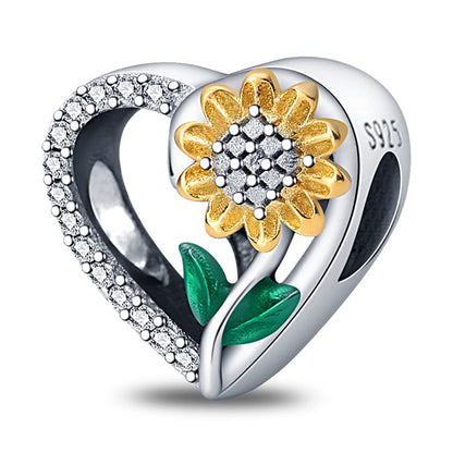 Pandach 925 Sterling Silver Charms for Bracelet&Necklace Dangle Pendant Bead with 5A Cubic Zirconia Stones,Jewelry Beads Gifts for Women - style: A-Heart shape, Sunflower charm