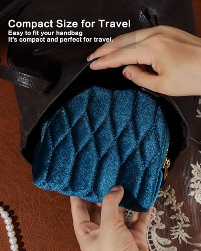 Travel Jewelry Case,Mini Travel Jewelry Bag with Zipper, 5-Layer Velvet Organizer Pouch for Bracelet Rings Earrings - Diamond Stitched Velvet Rose Purple - color: RosePurple