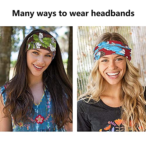 Yeshan Boho Bandeau headbands for Women Wide Bandana Knot Hair Scarf Floral Printed African Hair Bands Elastic Turban Thick Head Wraps Stretch Cotton Head Bands,Pack of 6 - color: No1(flower 6 pcs)